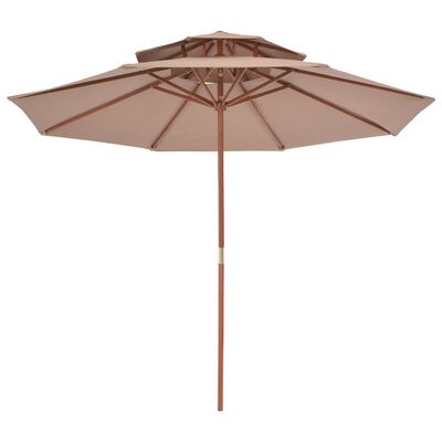 vidaXL Parasol à deux étages avec mât en bois 270 cm taupe