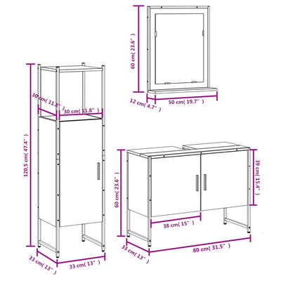 vidaXL Ensemble d'armoires salle de bain 3 pcs noir bois d'ingénierie