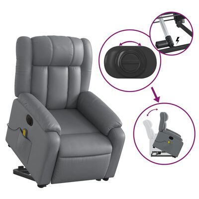 vidaXL Fauteuil inclinable de massage électrique gris similicuir