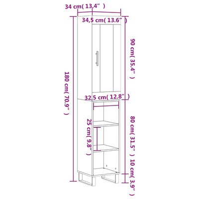 vidaXL Buffet haut Blanc brillant 34,5x34x180 cm Bois d'ingénierie