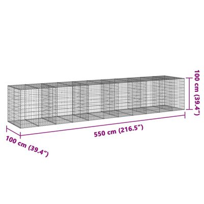 vidaXL Panier gabion avec couvercle 550x100x100 cm fer galvanisé