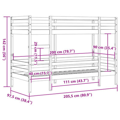 vidaXL Lit superposé sans matelas blanc 90x200 cm bois de pin massif