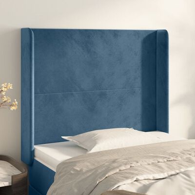 vidaXL Tête de lit avec oreilles Bleu foncé 93x16x118/128 cm Velours