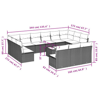 vidaXL Salon de jardin avec coussins 14 pcs noir résine tressée