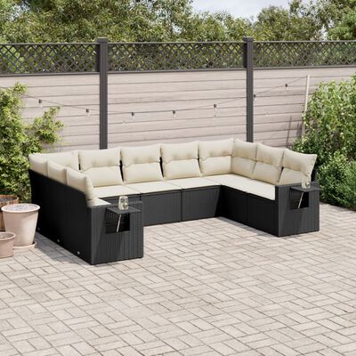 vidaXL Salon de jardin 9 pcs avec coussins noir résine tressée