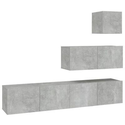 vidaXL Ensemble de meubles TV 4 pcs Gris béton Bois d'ingénierie