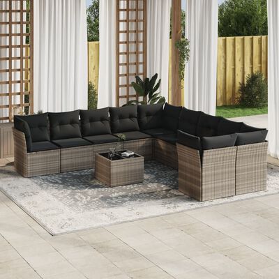 vidaXL Salon de jardin 11 pcs avec coussins gris clair résine tressée