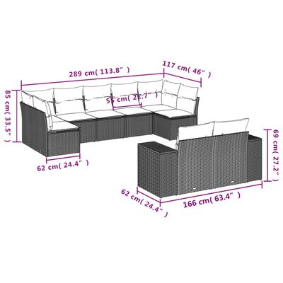 vidaXL Salon de jardin avec coussins 9 pcs beige résine tressée