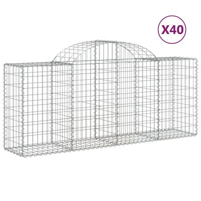 vidaXL Paniers à gabions arqués 40 pcs 200x50x80/100 cm Fer galvanisé