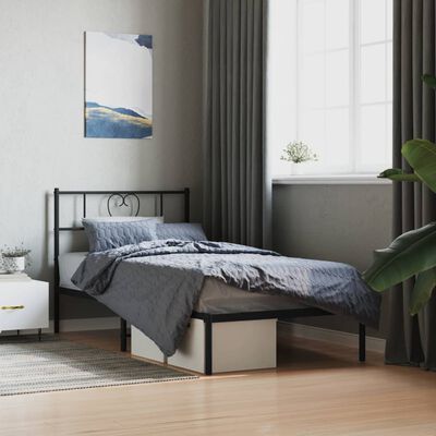 vidaXL Cadre de lit métal sans matelas avec tête de lit noir 90x190 cm