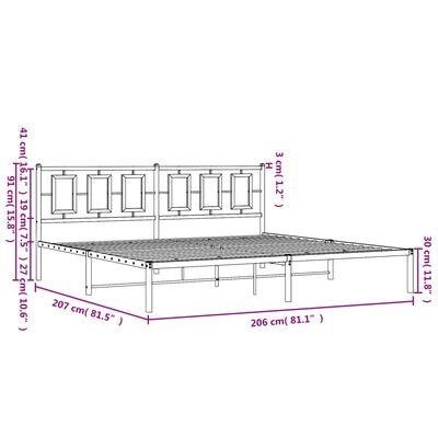 vidaXL Cadre de lit métal sans matelas avec tête de lit noir 200x200cm