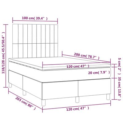 vidaXL Sommier à lattes de lit avec matelas LED Gris foncé 120x200 cm