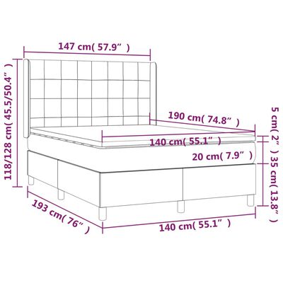 vidaXL Sommier à lattes de lit avec matelas Crème 140x190 cm Tissu