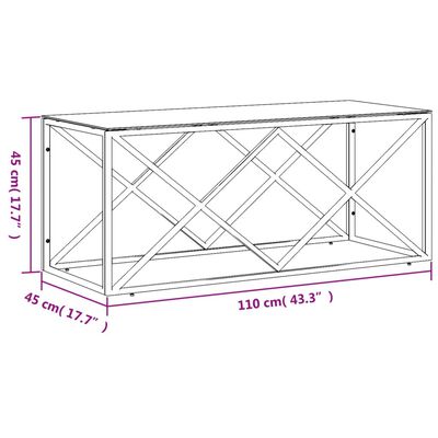 vidaXL Table basse 110x45x45 cm acier inoxydable et verre