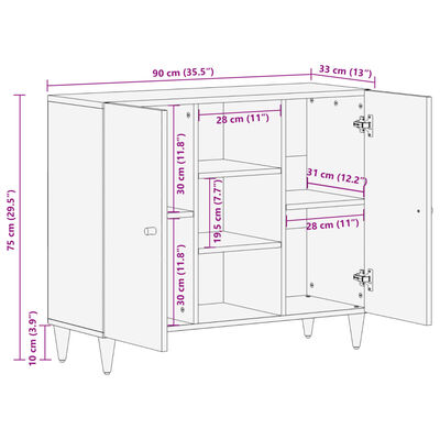 vidaXL Armoire latérale 90x33x75 cm bois massif de manguier