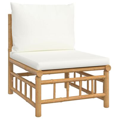 vidaXL Salon de jardin 5 pcs avec coussins blanc crème bambou