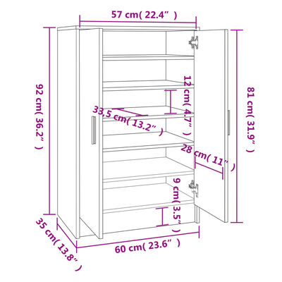 vidaXL Meuble à chaussures Chêne marron 60x35x92 cm Bois d'ingénierie