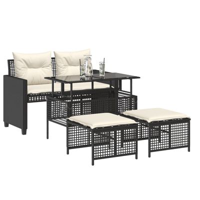 vidaXL Salon de jardin avec coussins 4 pcs noir résine tressée verre