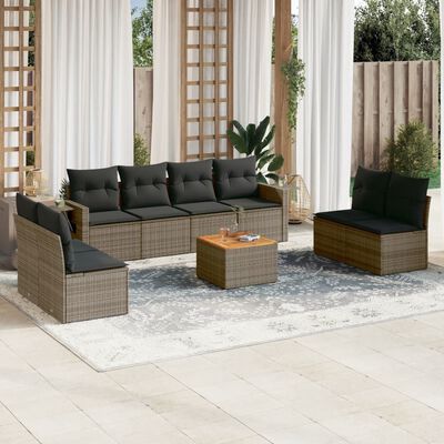 vidaXL Salon de jardin 9 pcs avec coussins gris résine tressée