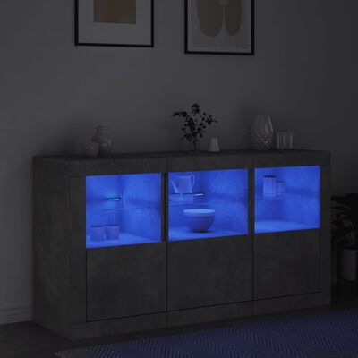 vidaXL Buffet avec lumières LED gris béton 123x37x67 cm