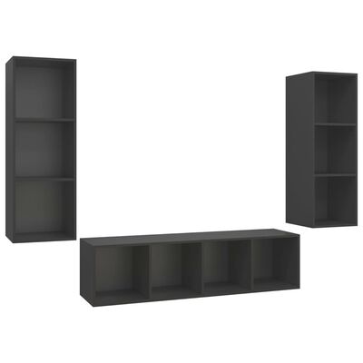 vidaXL Ensemble de meubles TV 3 pcs Gris Bois d'ingénierie