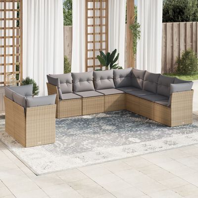 vidaXL Salon de jardin avec coussins 9 pcs beige résine tressée