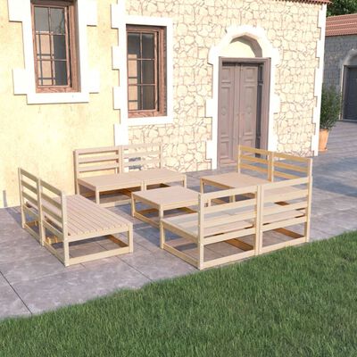 vidaXL Salon de jardin 9 pcs bois de pin massif