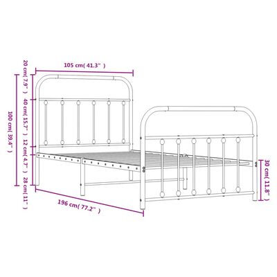 vidaXL Cadre de lit métal sans matelas et pied de lit blanc 100x190 cm