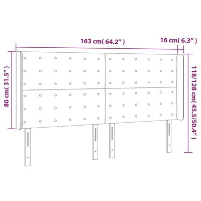 vidaXL Tête de lit à LED Gris clair 163x16x118/128 cm Tissu