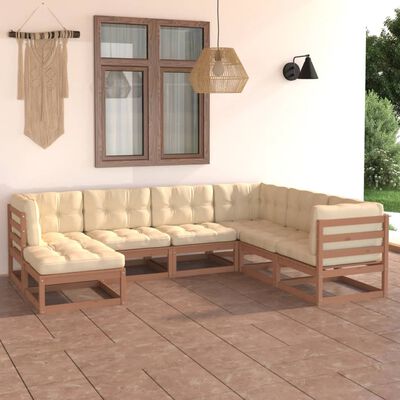 vidaXL Salon de jardin 7 pcs avec coussins Bois de pin massif