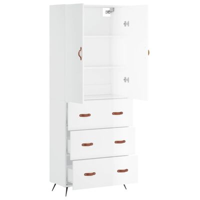 vidaXL Buffet haut Blanc brillant 69,5x34x180 cm Bois d'ingénierie