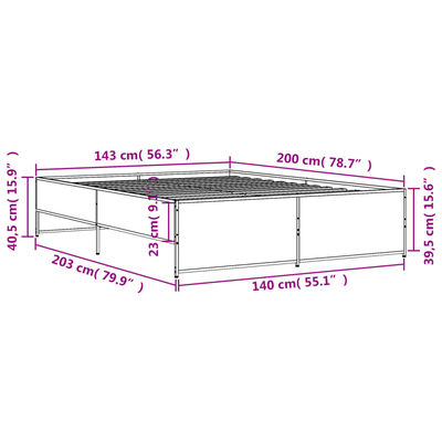 vidaXL Cadre de lit chêne fumé 140x200 cm bois d'ingénierie et métal