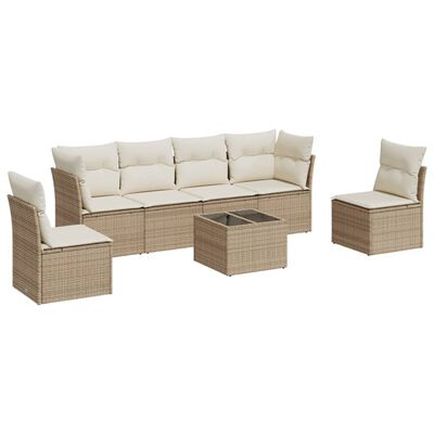 vidaXL Salon de jardin avec coussins 7 pcs beige résine tressée