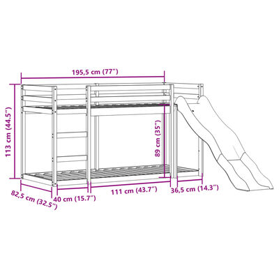 vidaXL Lit superposé avec toboggan et échelle sans matelas 75x190 cm