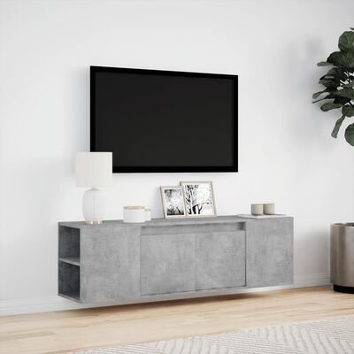 vidaXL Meuble TV mural avec lumières LED gris béton 135x31x39,5 cm