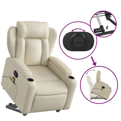 vidaXL Fauteuil inclinable de massage Crème Similicuir