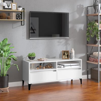 vidaXL Meuble TV blanc brillant 100x34,5x44,5 cm bois d'ingénierie