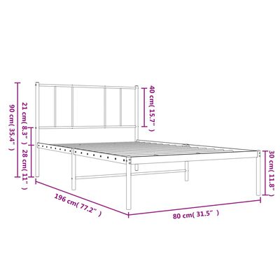 vidaXL Cadre de lit métal sans matelas avec tête de lit noir 75x190 cm