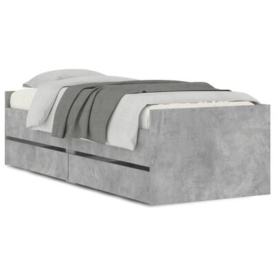 vidaXL Cadre de lit avec tiroirs sans matelas gris béton 90x200 cm