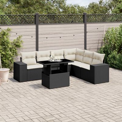 vidaXL Salon de jardin 7 pcs avec coussins noir résine tressée