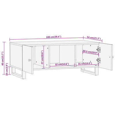 vidaXL Table basse marron et noir 100x54x40 cm bois massif de manguier