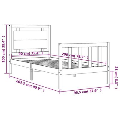 vidaXL Cadre de lit sans matelas blanc 90x200 cm bois de pin massif