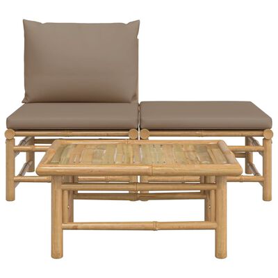 vidaXL Salon de jardin 3 pcs avec coussins taupe bambou