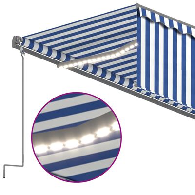 vidaXL Auvent automatique store capteur de vent/LED 5x3m Bleu et blanc