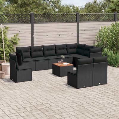 vidaXL Salon de jardin 11 pcs avec coussins noir résine tressée