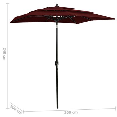 vidaXL Parasol de jardin à 3 niveaux mât en aluminium rouge bordeaux