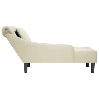 vidaXL Fauteuil long avec coussin et accoudoir droit crème velours