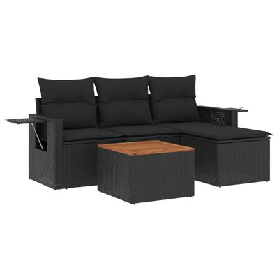 vidaXL Salon de jardin 5 pcs avec coussins noir résine tressée