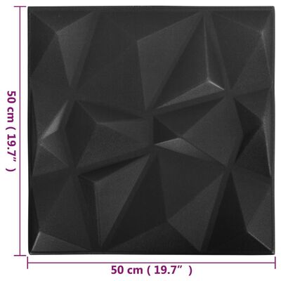 vidaXL Panneaux muraux 3D 48 pcs 50x50 cm Noir diamant 12 m²