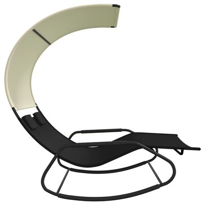 vidaXL Chaise longue double à bascule avec auvent Noir et crème